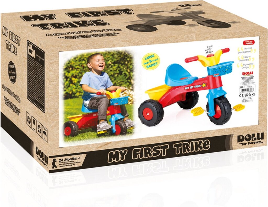 Dolu My First Tricycle - Suitable for Children from 2 Years - Red/Blue/Yellow