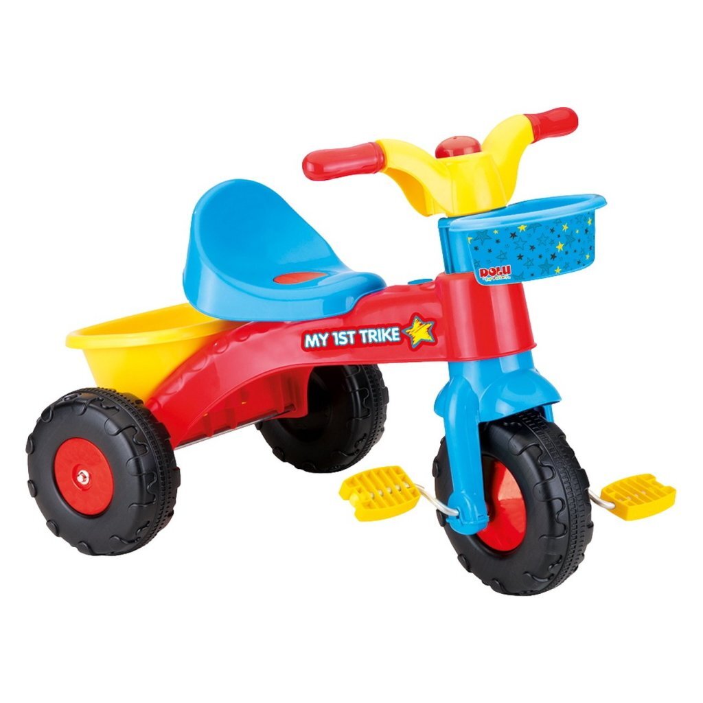 Dolu My First Tricycle with Push Handle - Suitable for Children from 2 Years - Blue/Red/Yellow 90x45x84