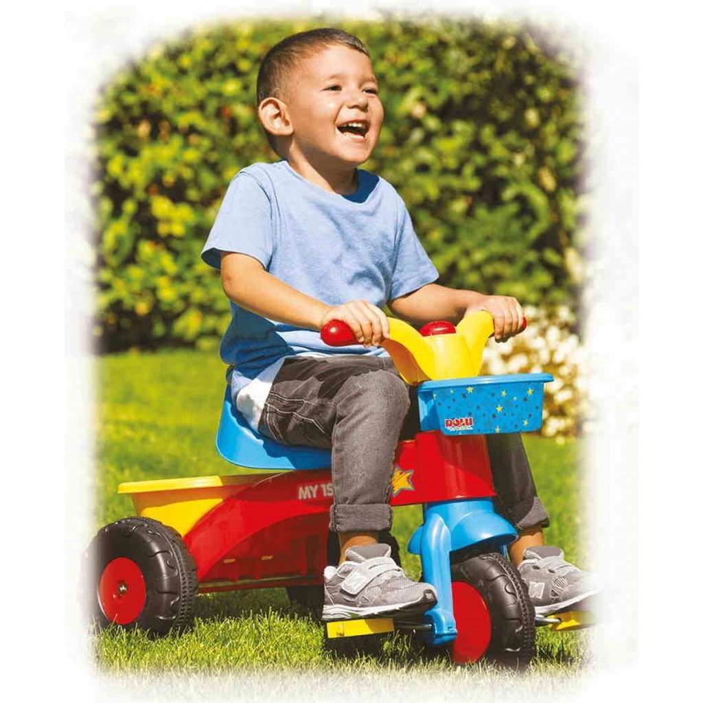 Dolu My First Tricycle with Push Handle - Suitable for Children from 2 Years - Blue/Red/Yellow 90x45x84
