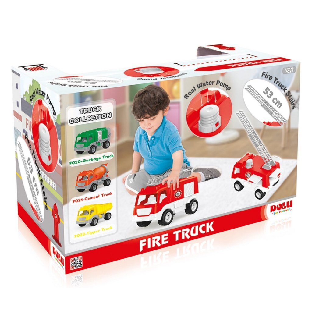 Dolu Fire Truck with Extendable Ladder - Suitable for Children from 2 Years - Red/White