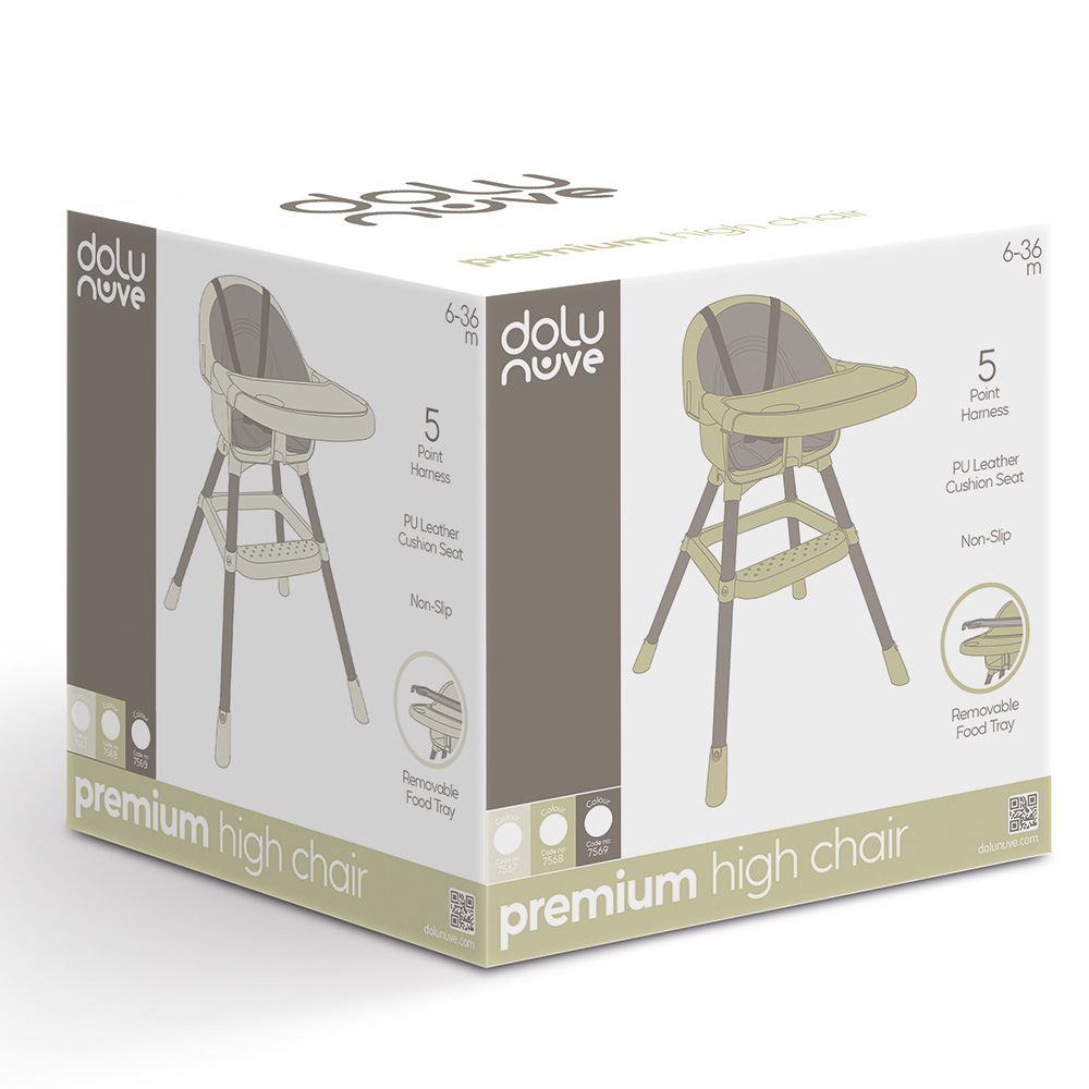 Dolu Premium Adjustable High Chair Beige - Suitable for Children 6 Months to 3 Years