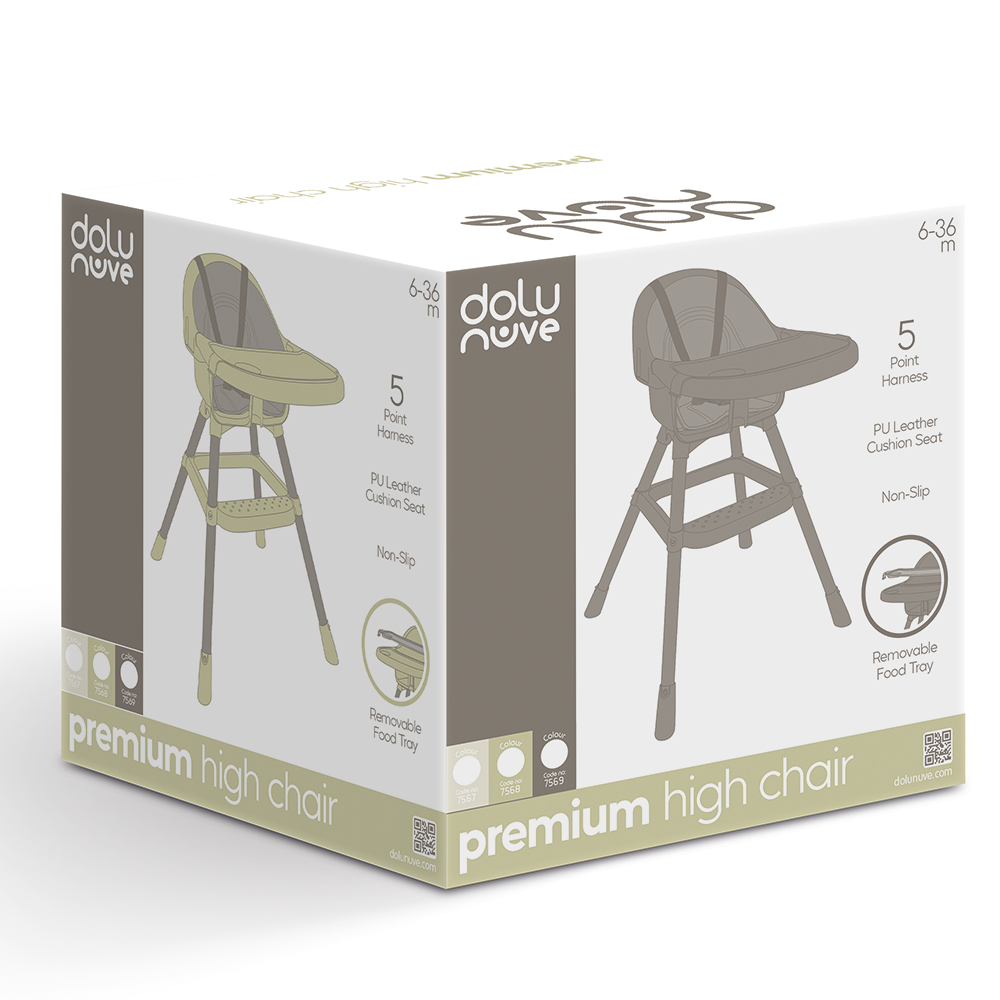 Dolu Premium Adjustable High Chair Grey - Suitable for Children 6 Months to 3 Years