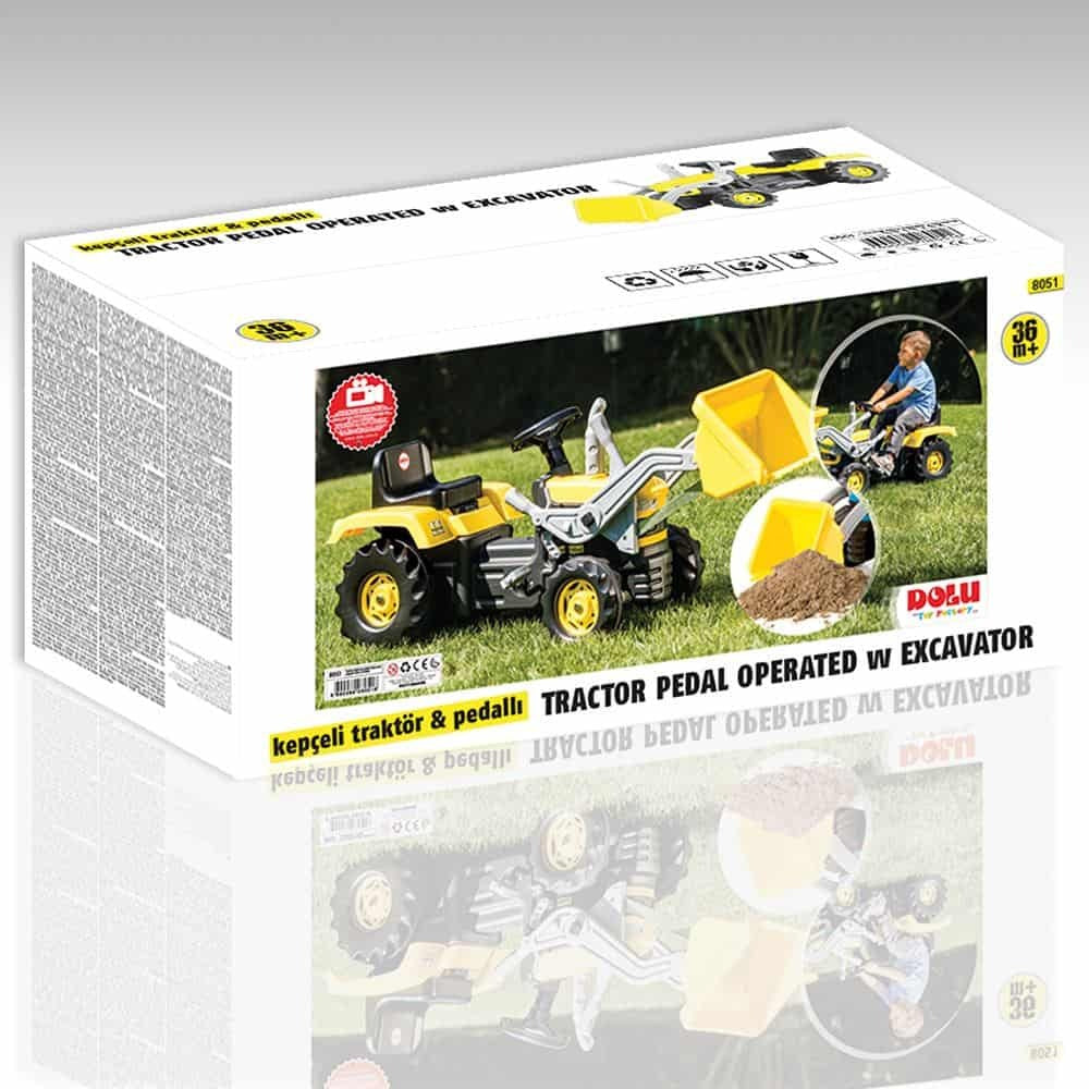Dolu Pedal Tractor with Front Loader & Horn Yellow/Black for Children