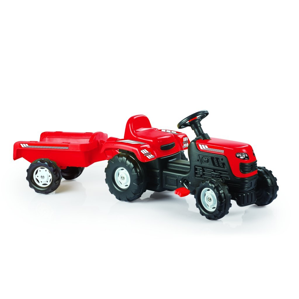 Dolu Pedal Tractor with Trailer & Horn Red/Black - Dimensions 52 x 144 x 45 cm - For Children 3 Years+
