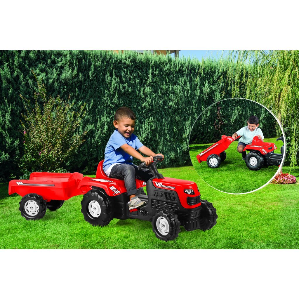 Dolu Pedal Tractor with Trailer & Horn Red/Black - Dimensions 52 x 144 x 45 cm - For Children 3 Years+