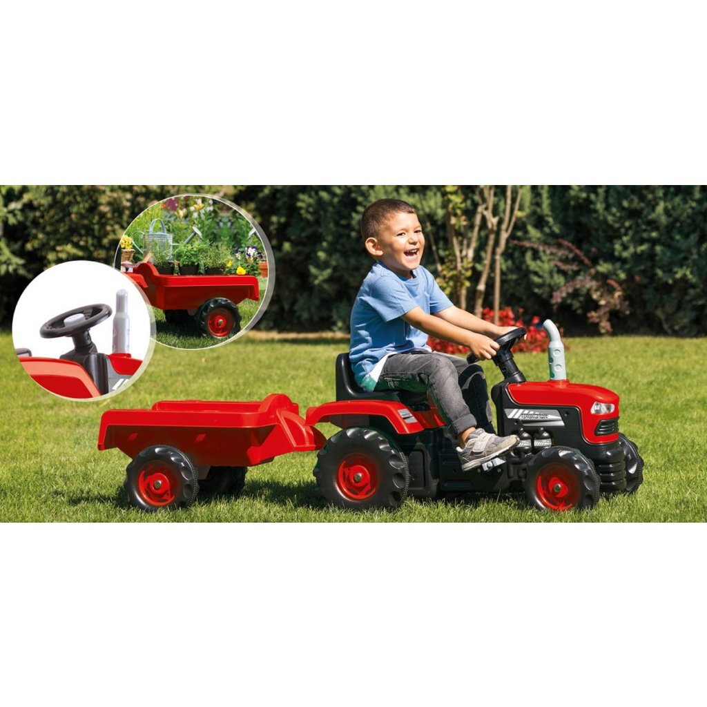 Dolu Traptractor met Aanhanger &amp; Claxon Rood/Zwart