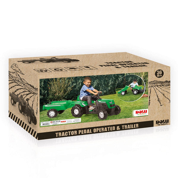 Dolu Traptractor met Aanhanger &amp; Claxon Groen/Zwart