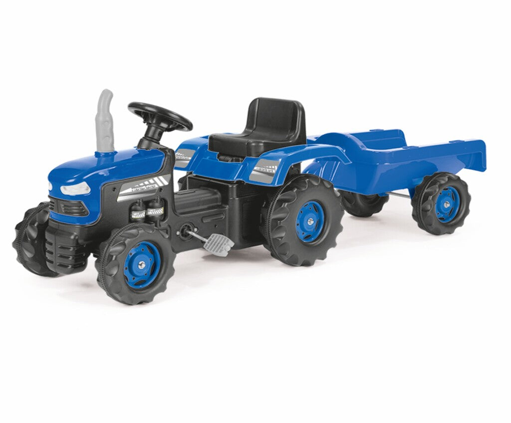 Dolu Pedal Tractor with Trailer & Horn Blue/Black - Dimensions 53 x 143 x 45 cm - For Children 3 Years+