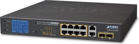 PLANET GSD-1222VHP Unmanaged Switch, 8 x 10/100/1000 (PoE+) + 2 x 10/100/1000 + 2 x 1000Base-X SFP (GSD-1222VHP)