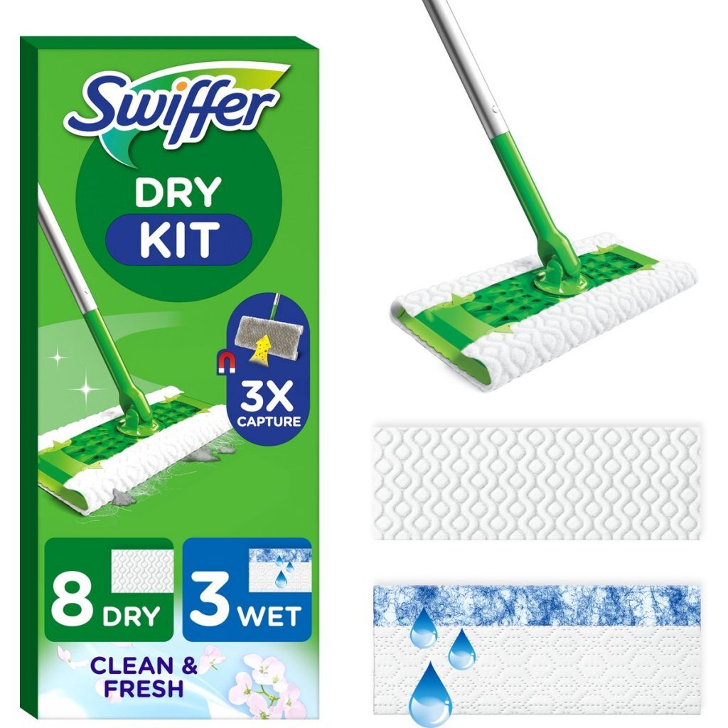 Swiffer Floor Dust Wipe System Starter - 8 Dry Cloths - 3 Damp Cloths