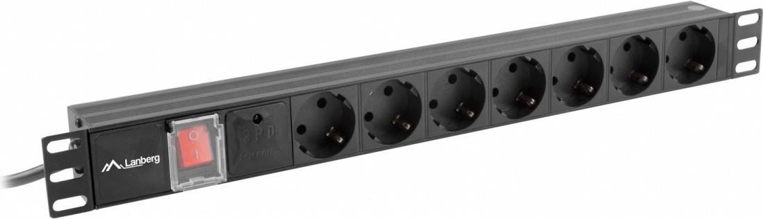 Lanberg PDU Power Strip 19" 1U 7x Schuko 2 m Black (PDU-07F-0200-BK) 1U7x