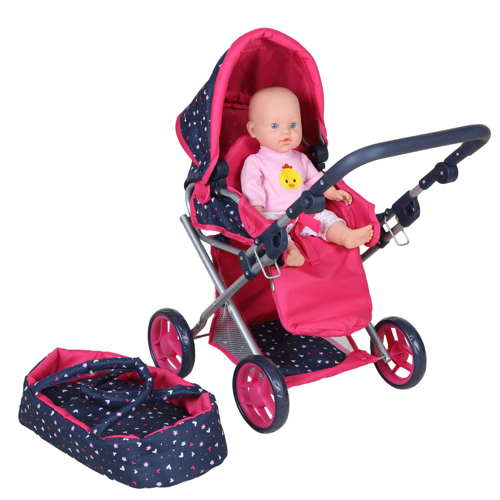 3-in-1 Doll Stroller Blue/Pink