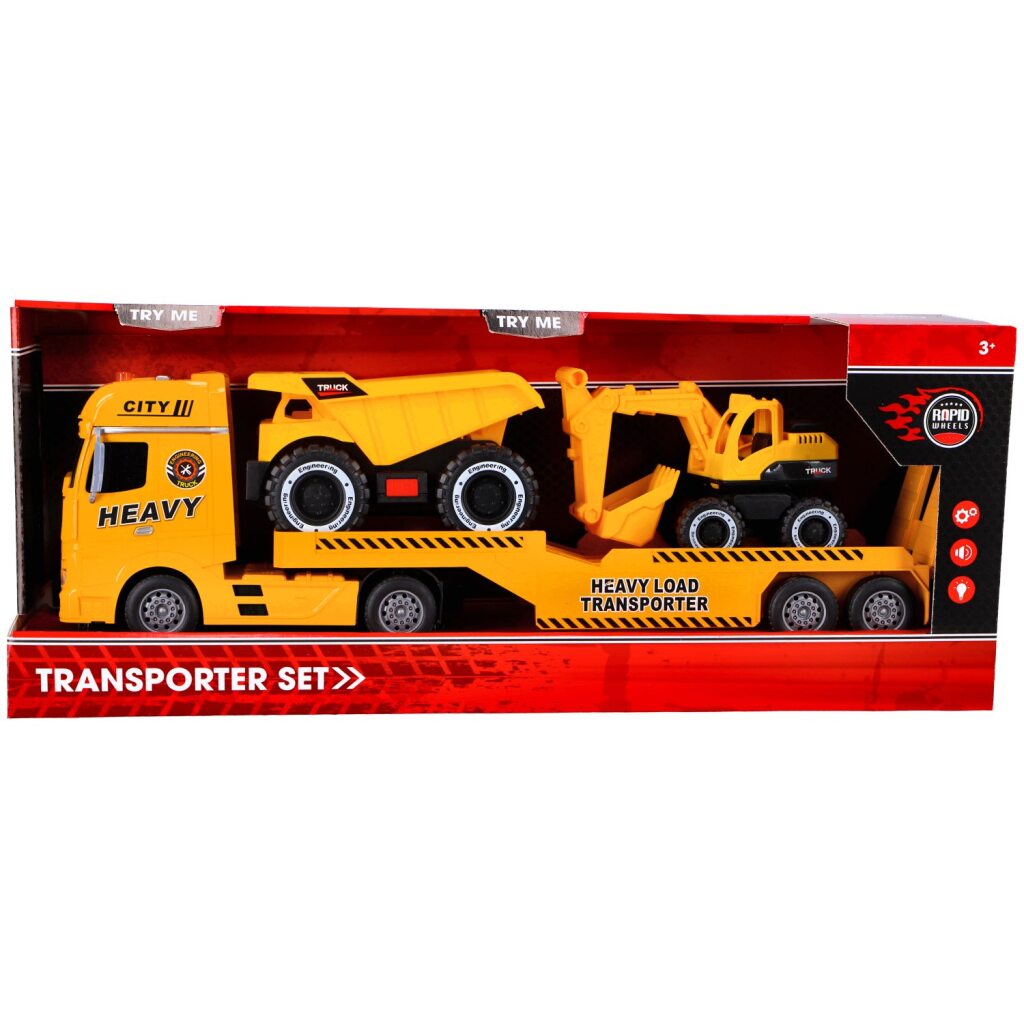 Rapid Wheels Car Transporter with 2 Construction Vehicles, Light and Sound