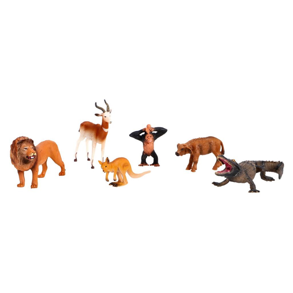 Wild Animals 6-Piece Playset - Includes Alligator, Chimpanzee, Lion, Antelope, Kangaroo, Buffalo Calf