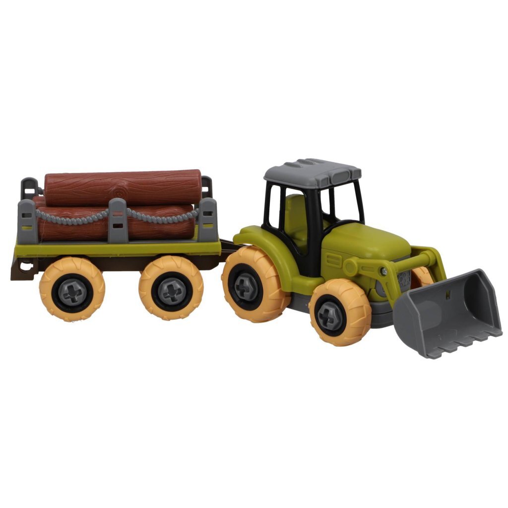 Tractor with Trailer - 15 cm Toy with Logs and Screwdriver for Kids 3+