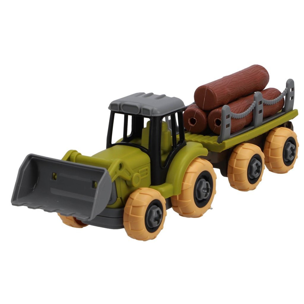 Tractor with Trailer - 15 cm Toy with Logs and Screwdriver for Kids 3+
