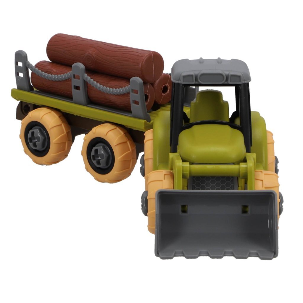 Tractor with Trailer - 15 cm Toy with Logs and Screwdriver for Kids 3+