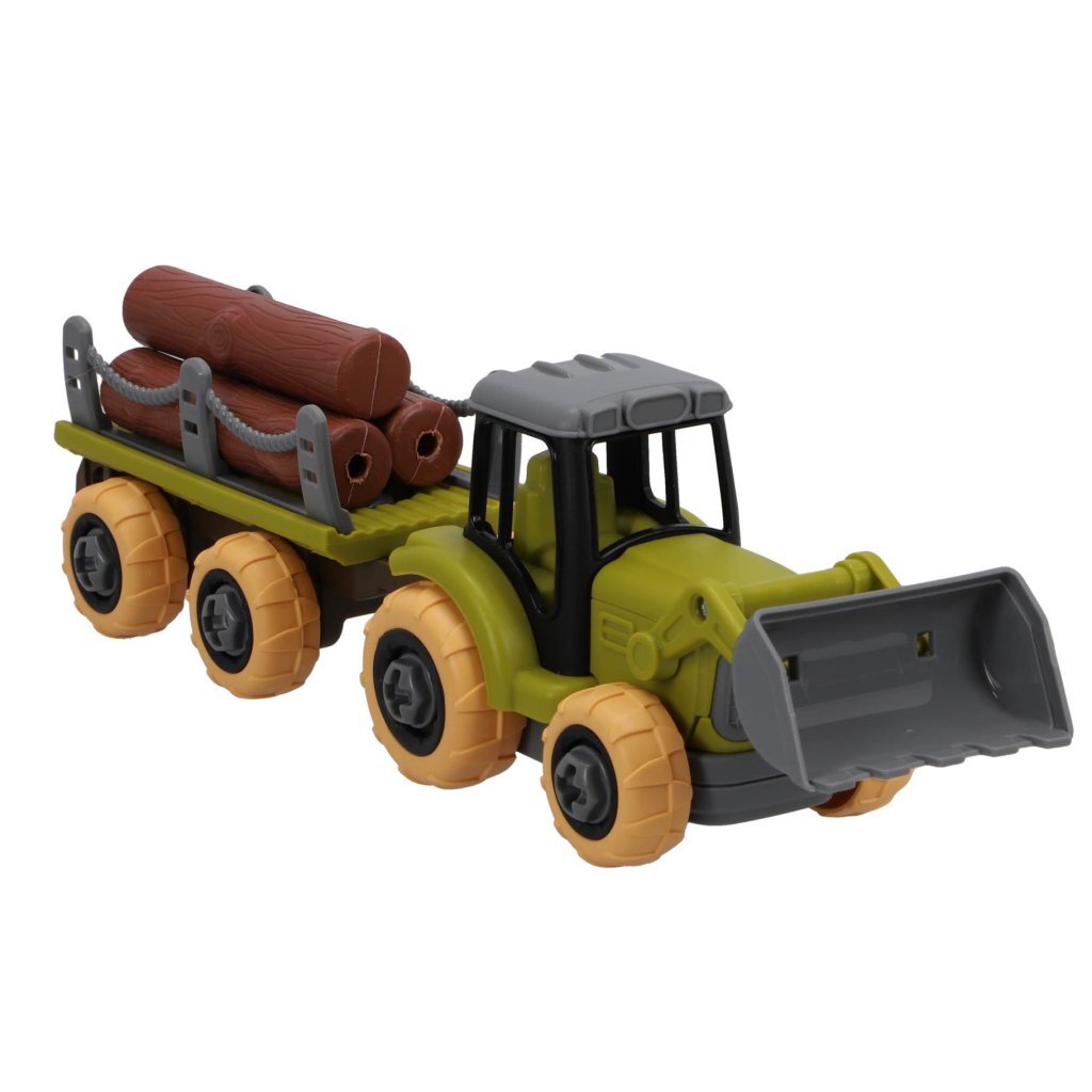 Tractor with Trailer - 15 cm Toy with Logs and Screwdriver for Kids 3+