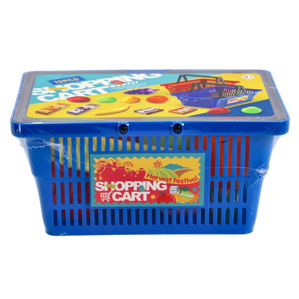 Shopping Basket Toy Set with 7 Fruits and 2 Food Packs 13-piece