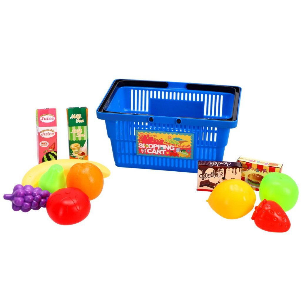 Shopping Basket Toy Set with 7 Fruits and 2 Food Packs 13-piece