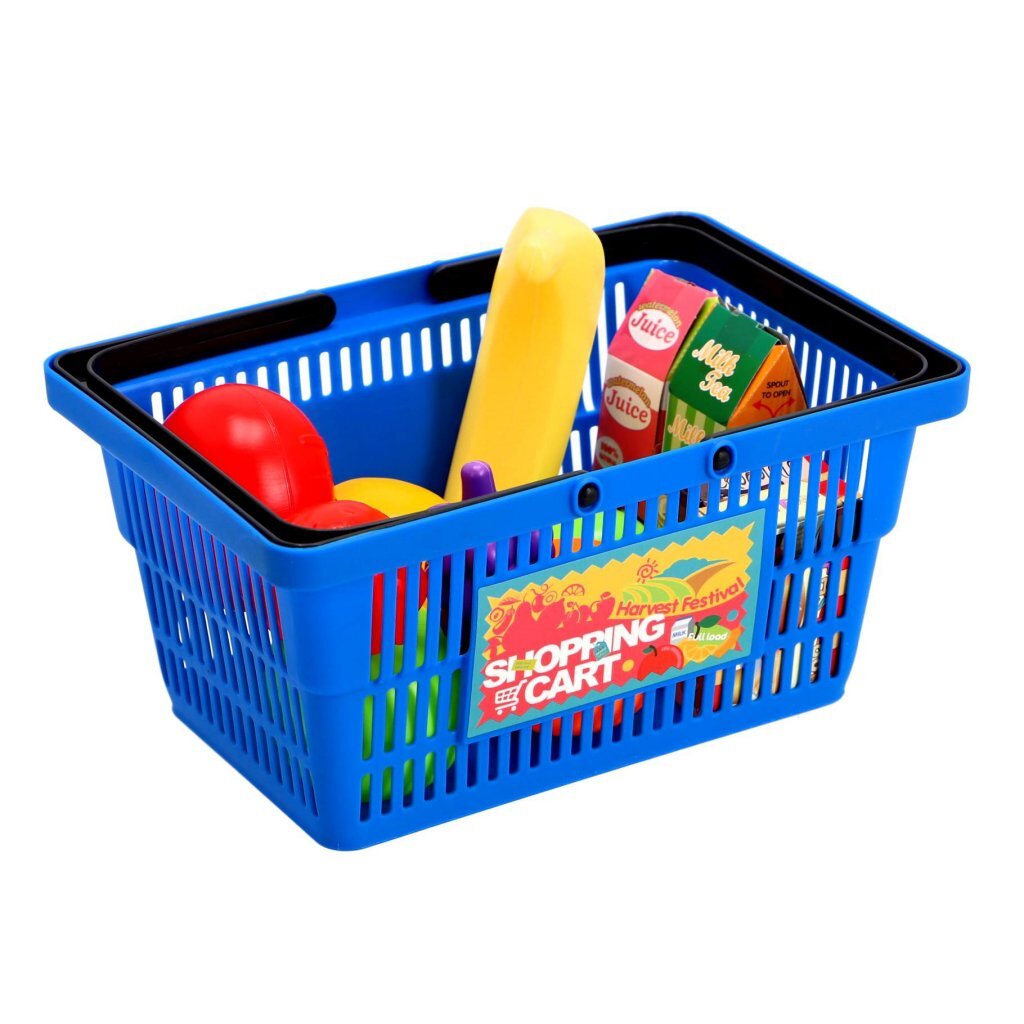 Shopping Basket Toy Set with 7 Fruits and 2 Food Packs 13-piece