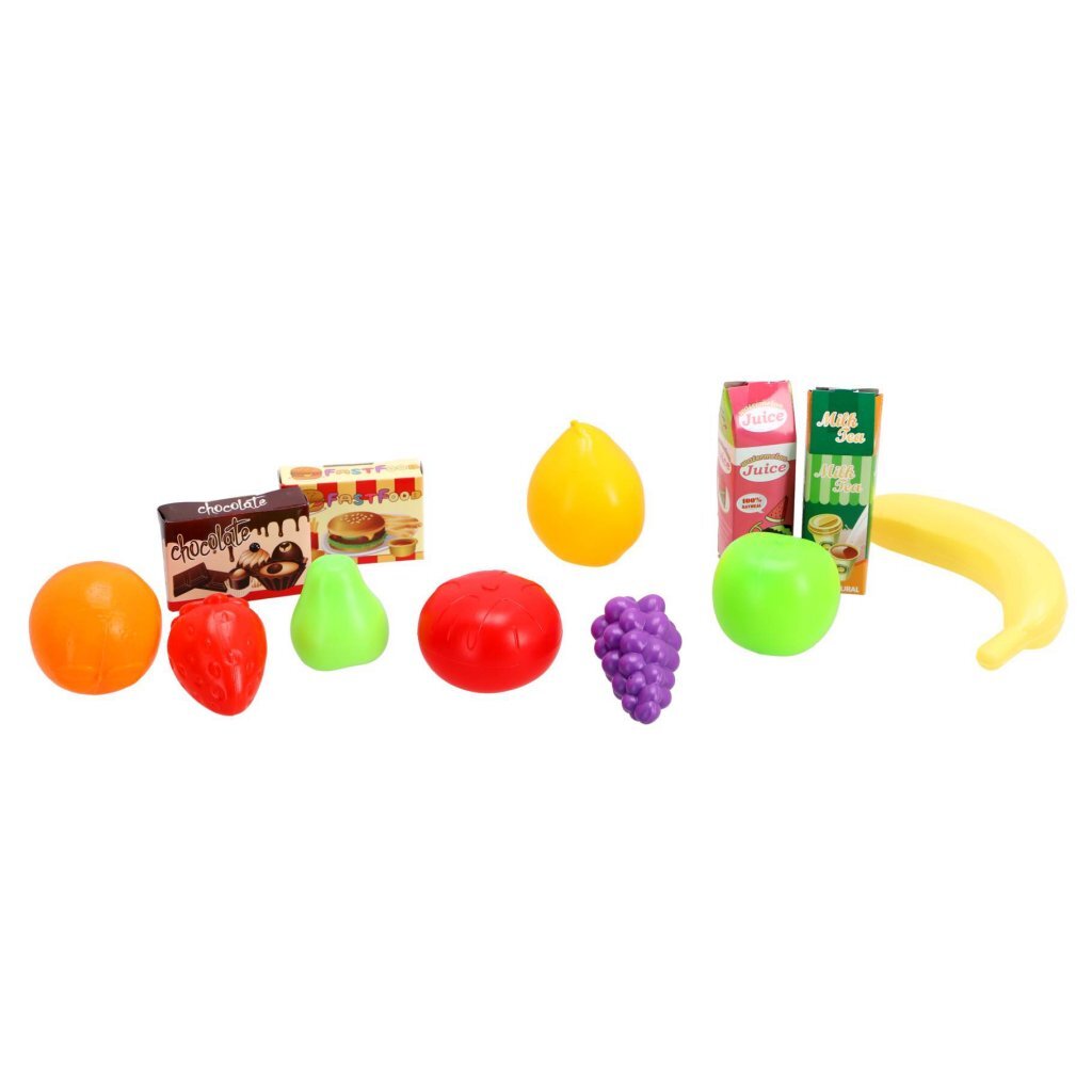Shopping Basket Toy Set with 7 Fruits and 2 Food Packs 13-piece