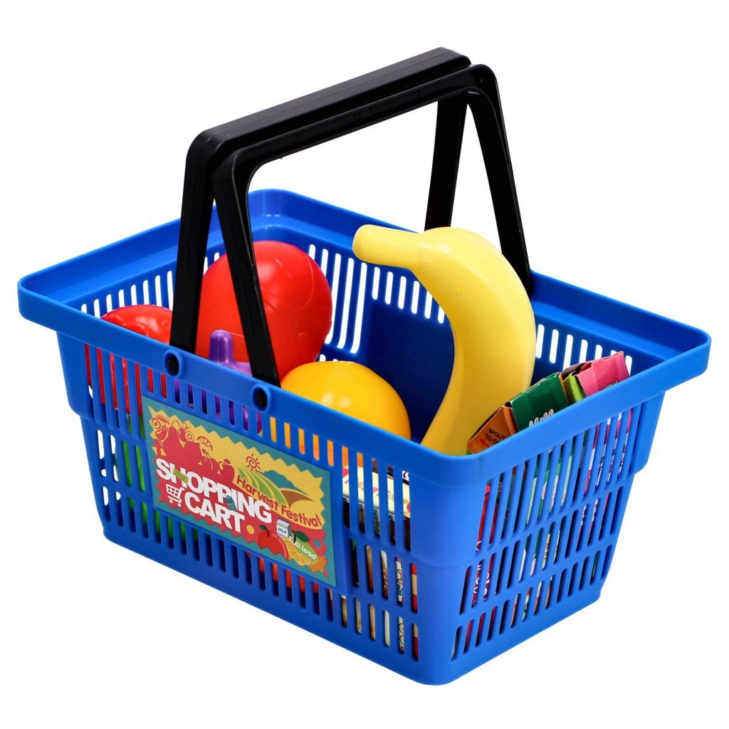 Shopping Basket Toy Set with 7 Fruits and 2 Food Packs 13-piece