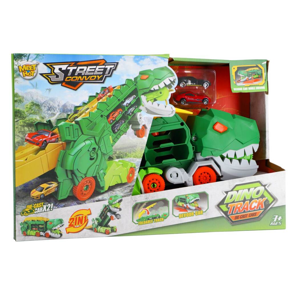 Transporter Dino with 2 Die-Cast Vehicles - Assorted