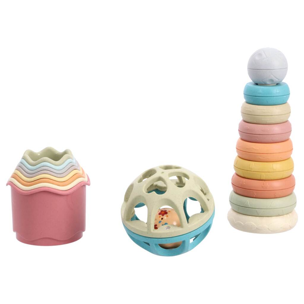 Jipy Bioplastic Gift Set Stacking Tower Bath Cups + Play Rattleball
