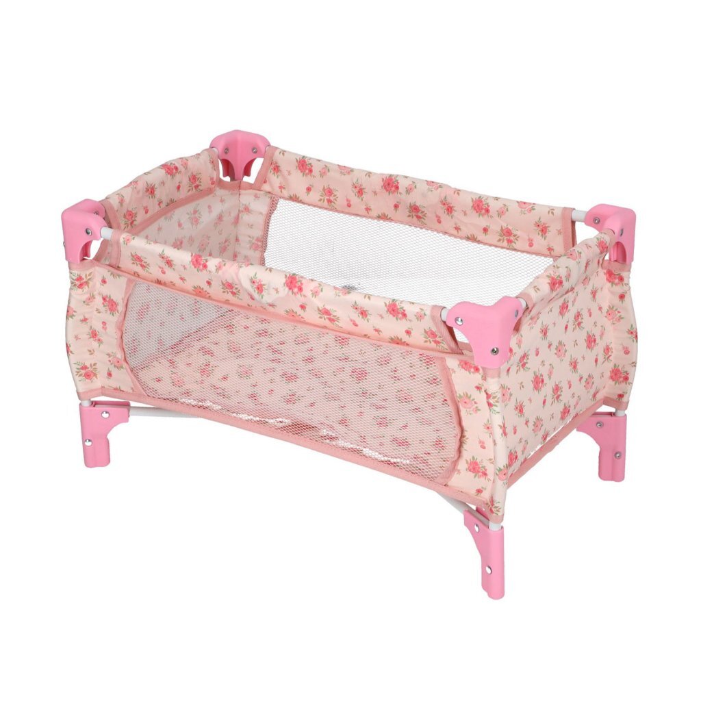 Foldable Doll Bed Floral Pattern Pink
