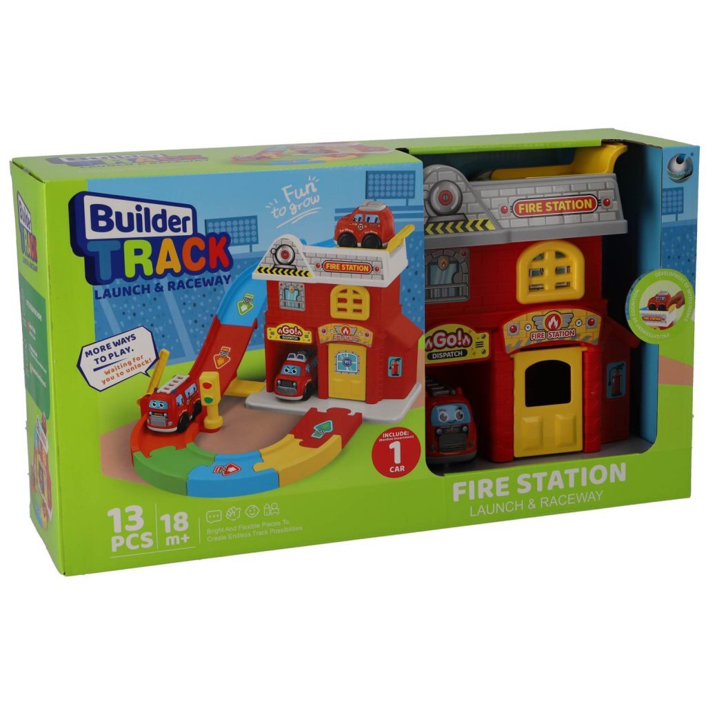 Builder Track Fire Station + Vehicle - 13-Piece Set - Suitable for 18 Months and Up
