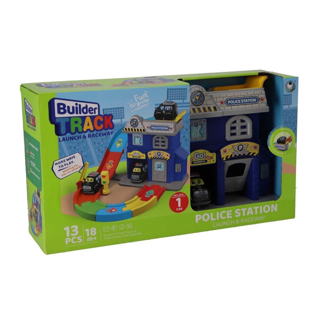 Builder Track Police Station + Car - 13-Piece Set - Suitable for 18 Months and Up