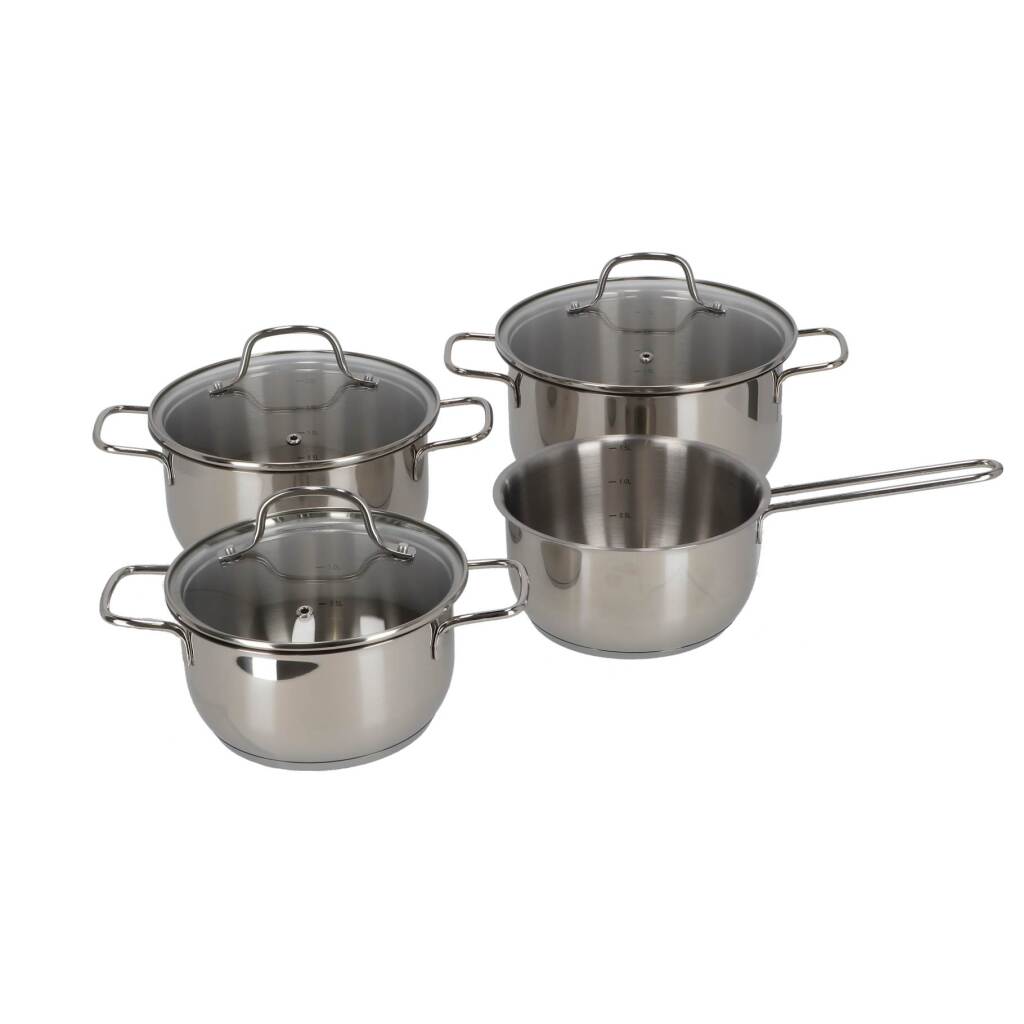 Daily Home 7-Piece Stainless Steel/Glass Cookware Set - 4 Pans and 3 Lids
