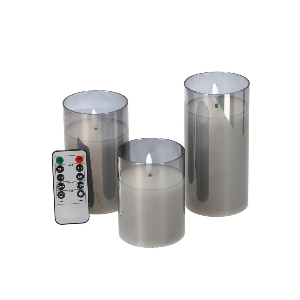 Daily Home LED Candle Set with Remote Control 3 Pieces Grey/Glass
