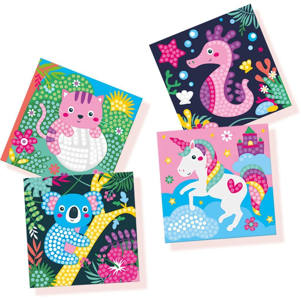 SES Creative Diamond Painting Cheerful Animals - Self-Adhesive Cards for Kids - Age 3+