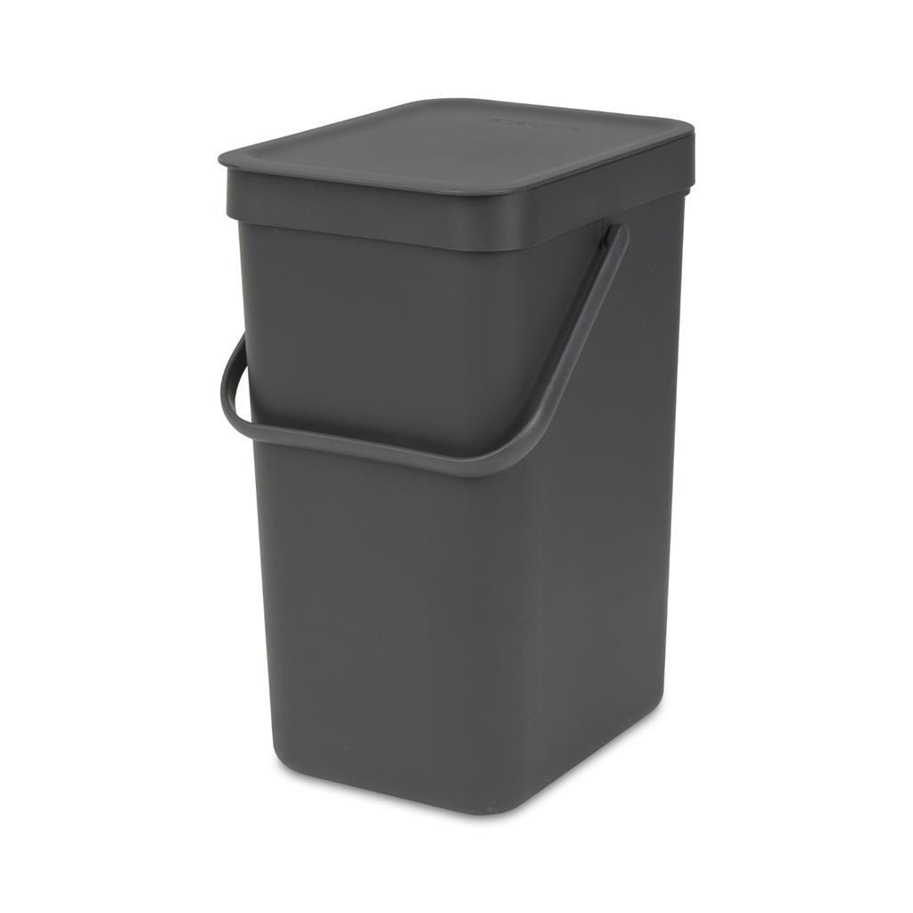 Brabantia Sort & Go Waste Bin 12 L - Space-Saving Design, Wall-Mountable, Gray 12-Liter-Abfalleimer