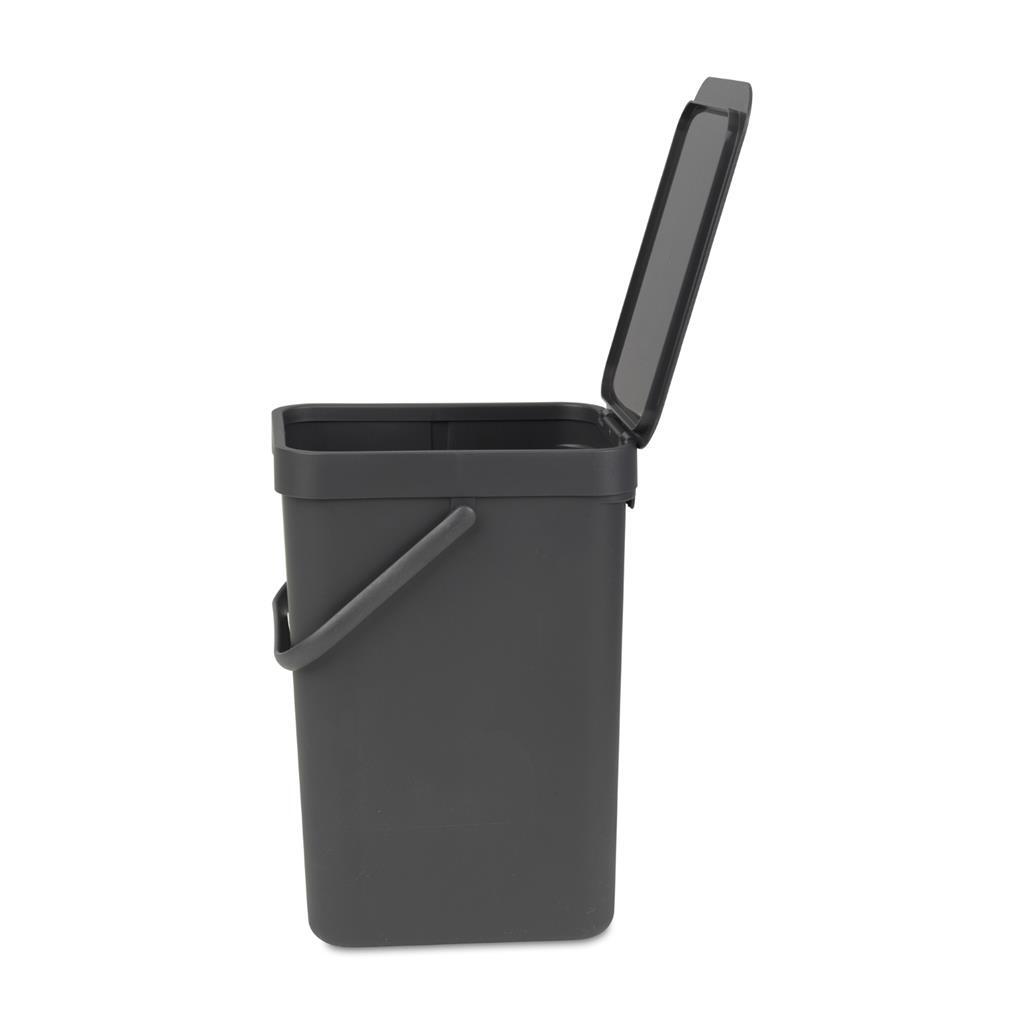 Brabantia Sort & Go Waste Bin 12 L - Space-Saving Design, Wall-Mountable, Gray 12-Liter-Abfalleimer