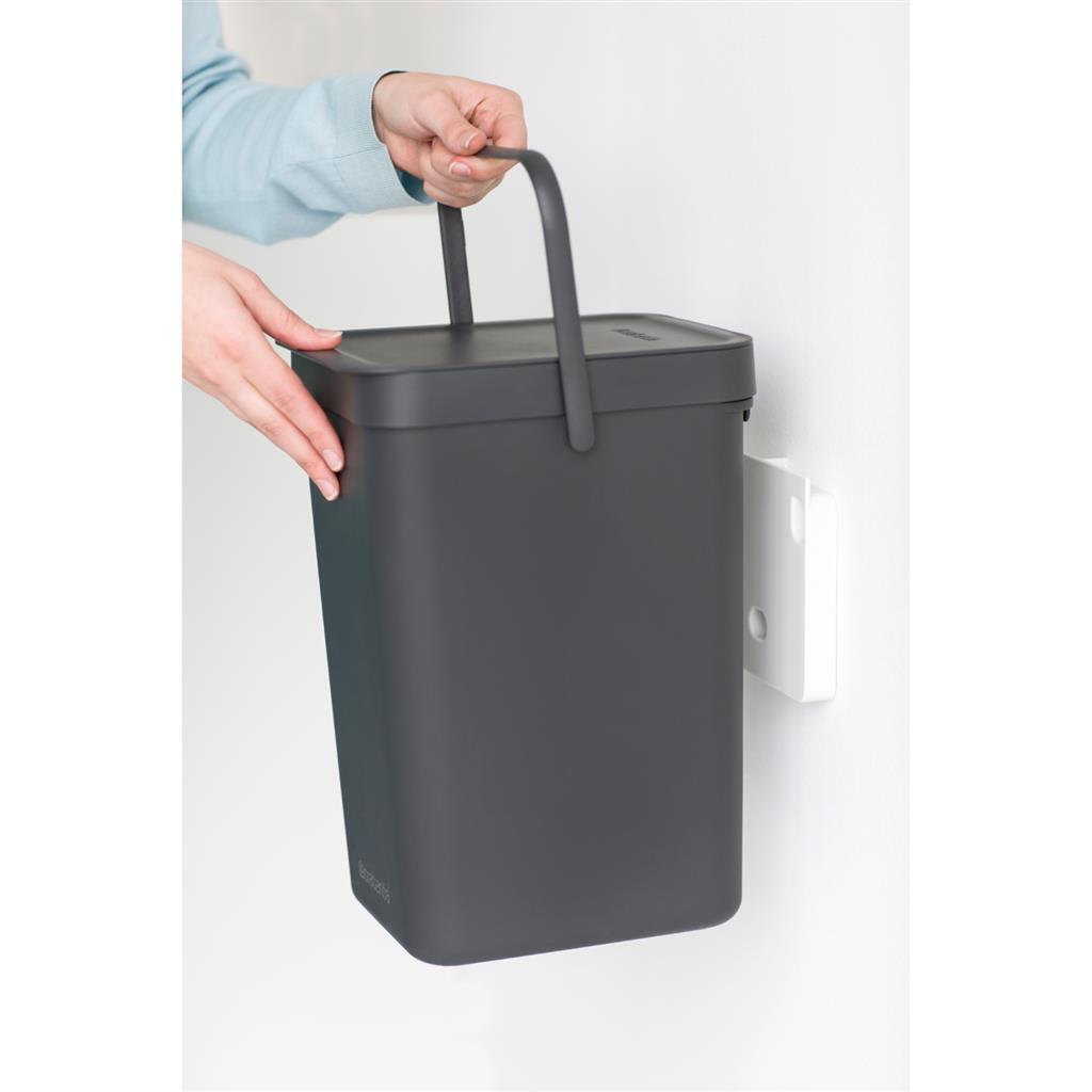 Brabantia Sort & Go Waste Bin 12 L - Space-Saving Design, Wall-Mountable, Gray 12-Liter-Abfalleimer