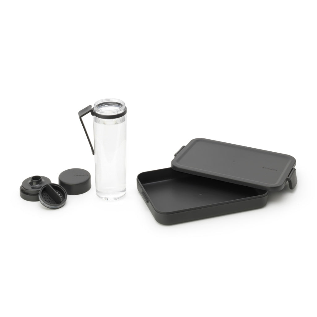 Brabantia Make and Take Lunch Set - Water Bottle & Flat Lunch Box, Dark Gray