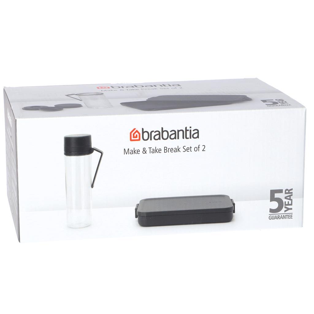 Brabantia Make and Take Lunch Set - Water Bottle & Flat Lunch Box, Dark Gray