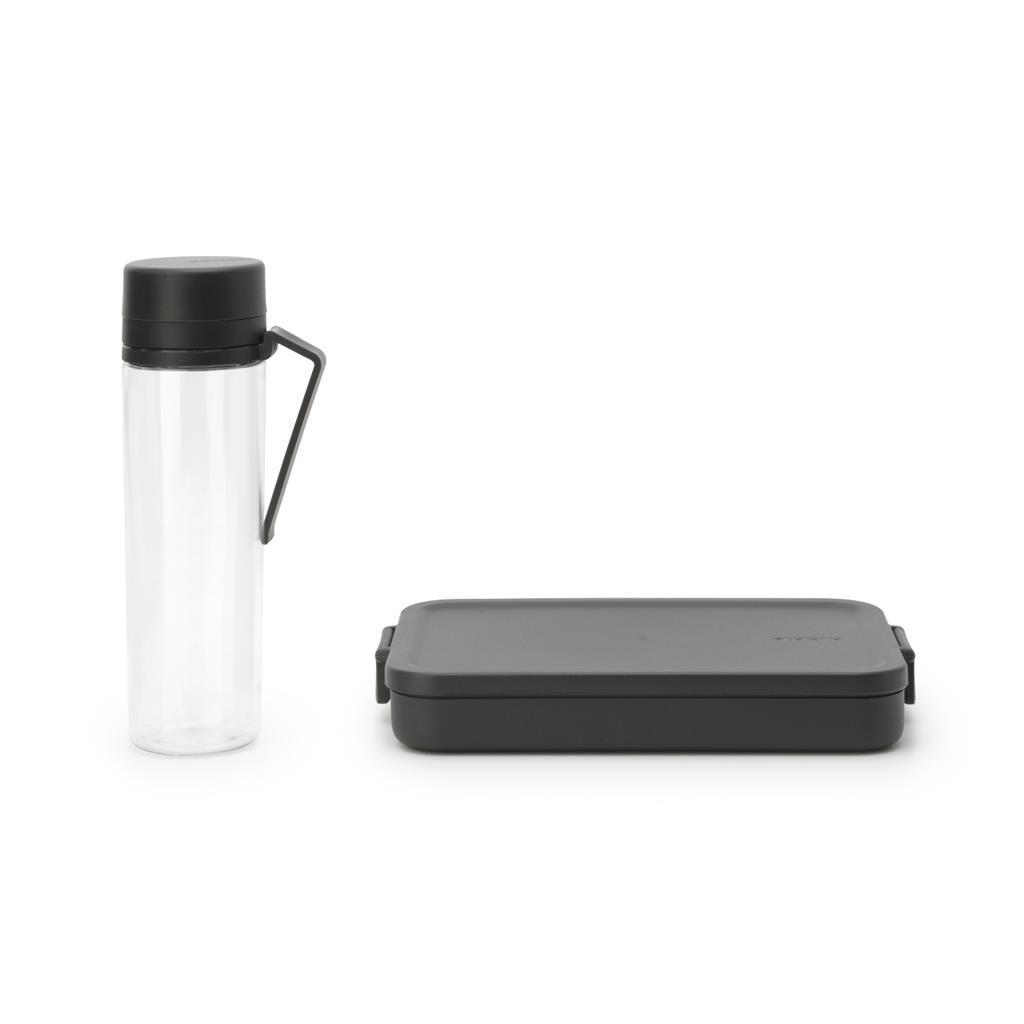 Brabantia Make and Take Lunch Set - Water Bottle & Flat Lunch Box, Dark Gray