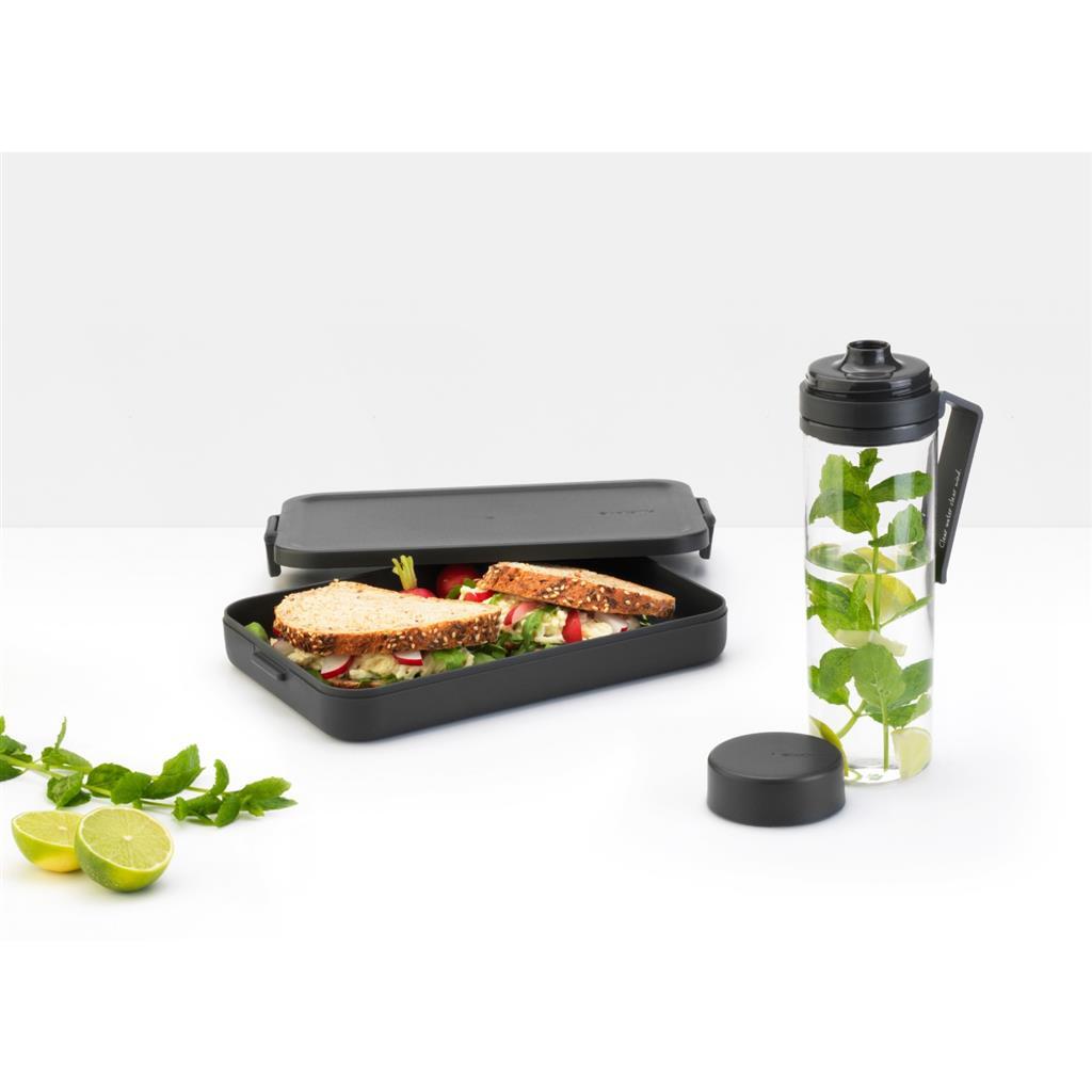 Brabantia Make and Take Lunch Set - Water Bottle & Flat Lunch Box, Dark Gray