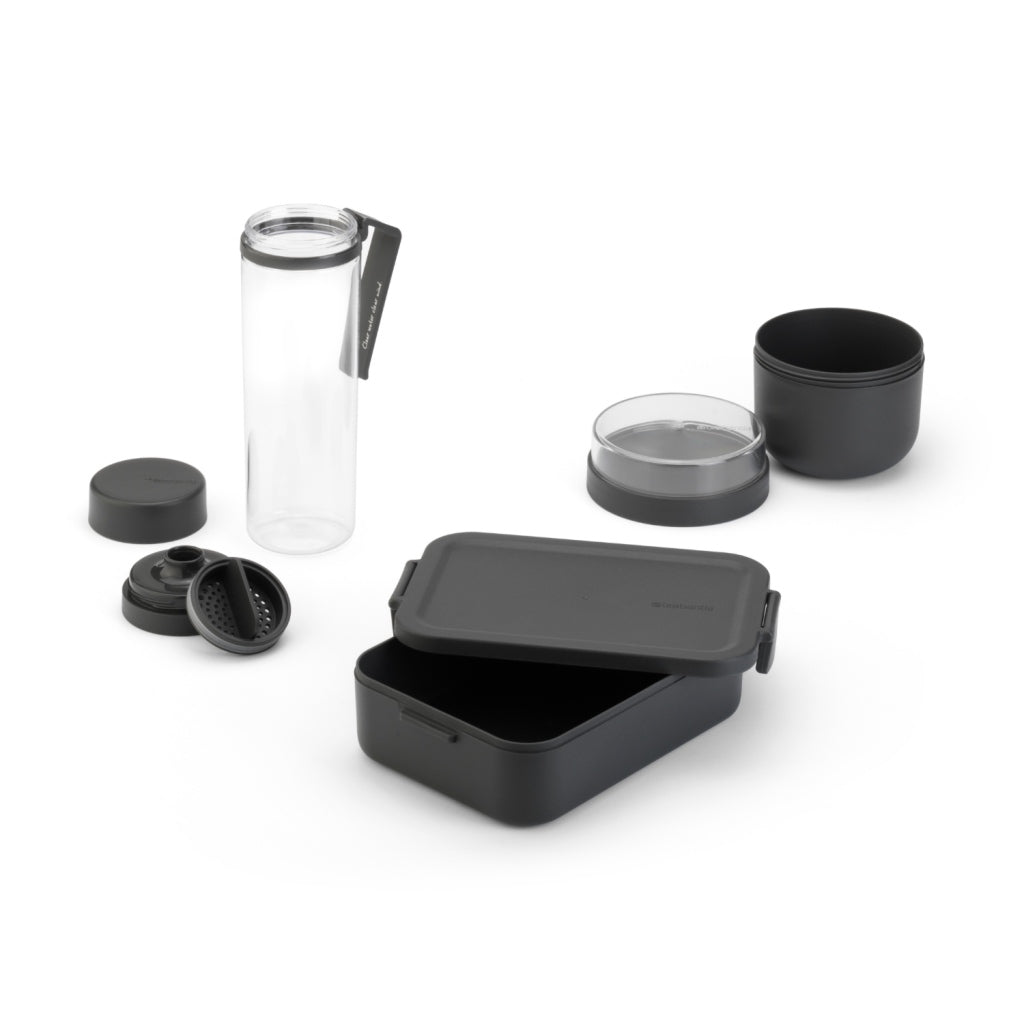 Brabantia Make & Take Breakfast-Lunch Set Dark Grey - Yogurt Cup, Water Bottle, Lunchbox