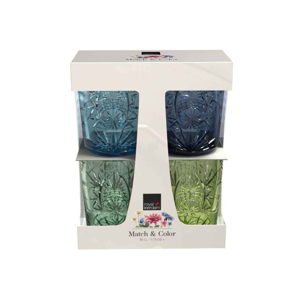 Royal Leerdam Match and Color Water Glasses 35 cl Set of 4 Green/Blue