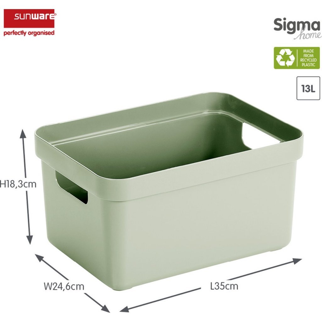 Sunware Sigma Home Storage Box 13 L 35x24.6x18.3 cm Sage Green 35x2.6x1.3