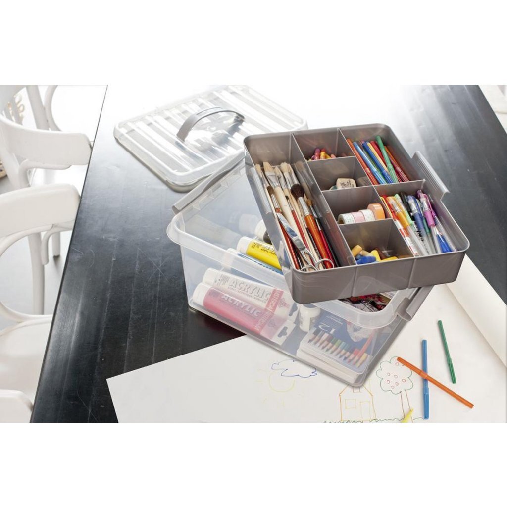 Sunware Q-Line Storage Box with Insert 9 L Transparent/Grey