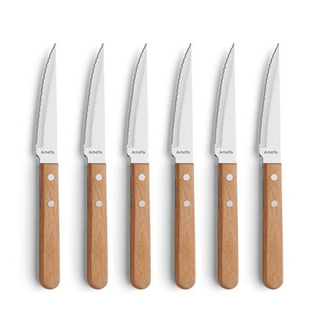 Amefa Pizza/Steak Knife Set 6-piece with Wooden Handles