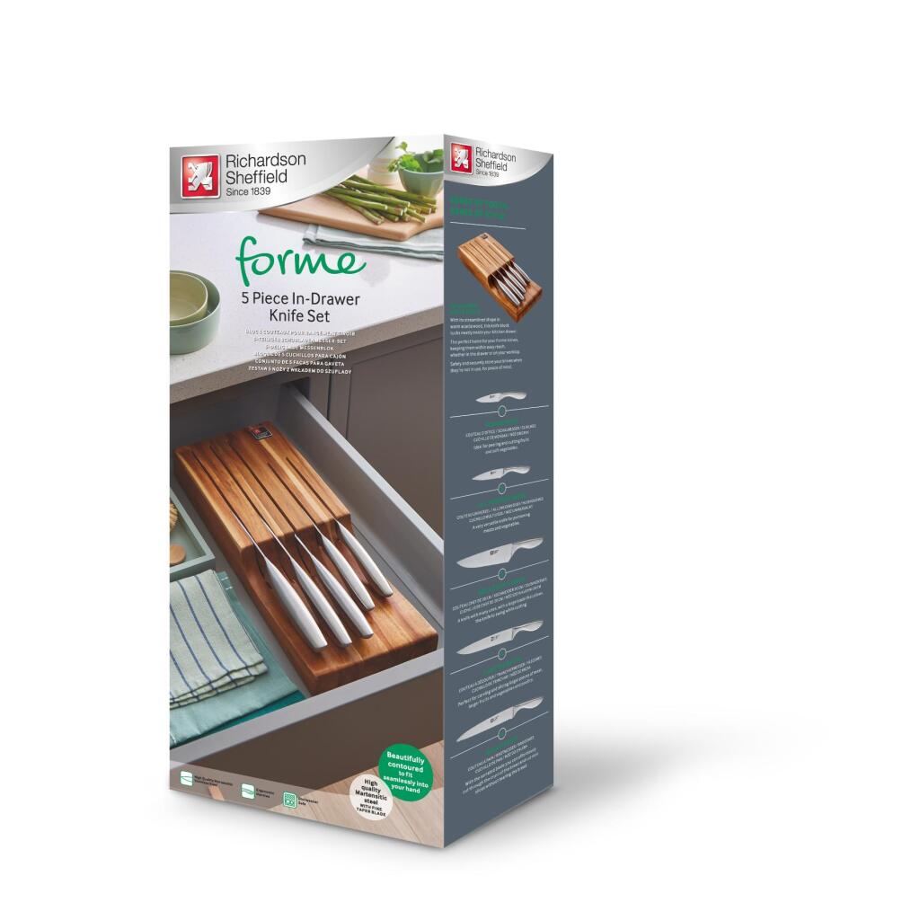 Richardson Sheffield Forme Acacia Wood Knife Block 5-Piece Stainless Steel Set