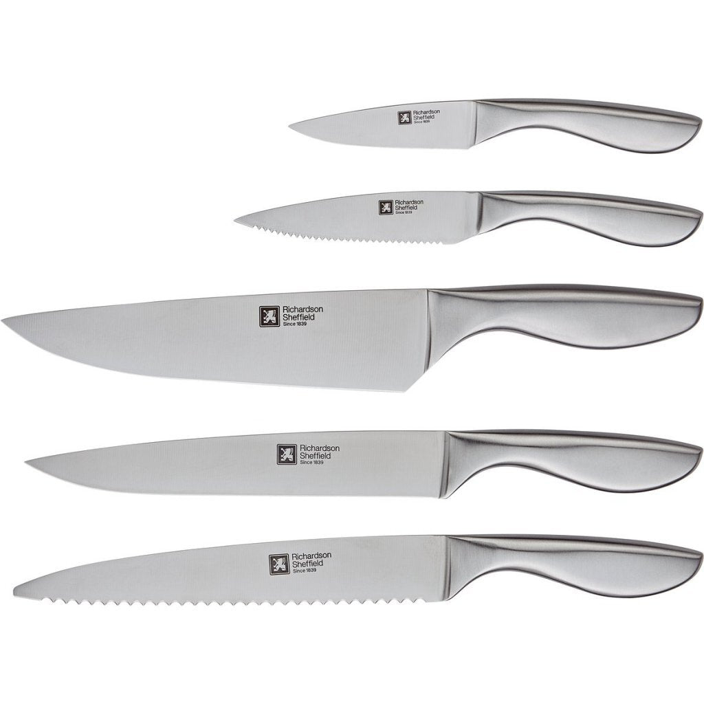 Richardson Sheffield Forme Acacia Wood Knife Block 5-Piece Stainless Steel Set