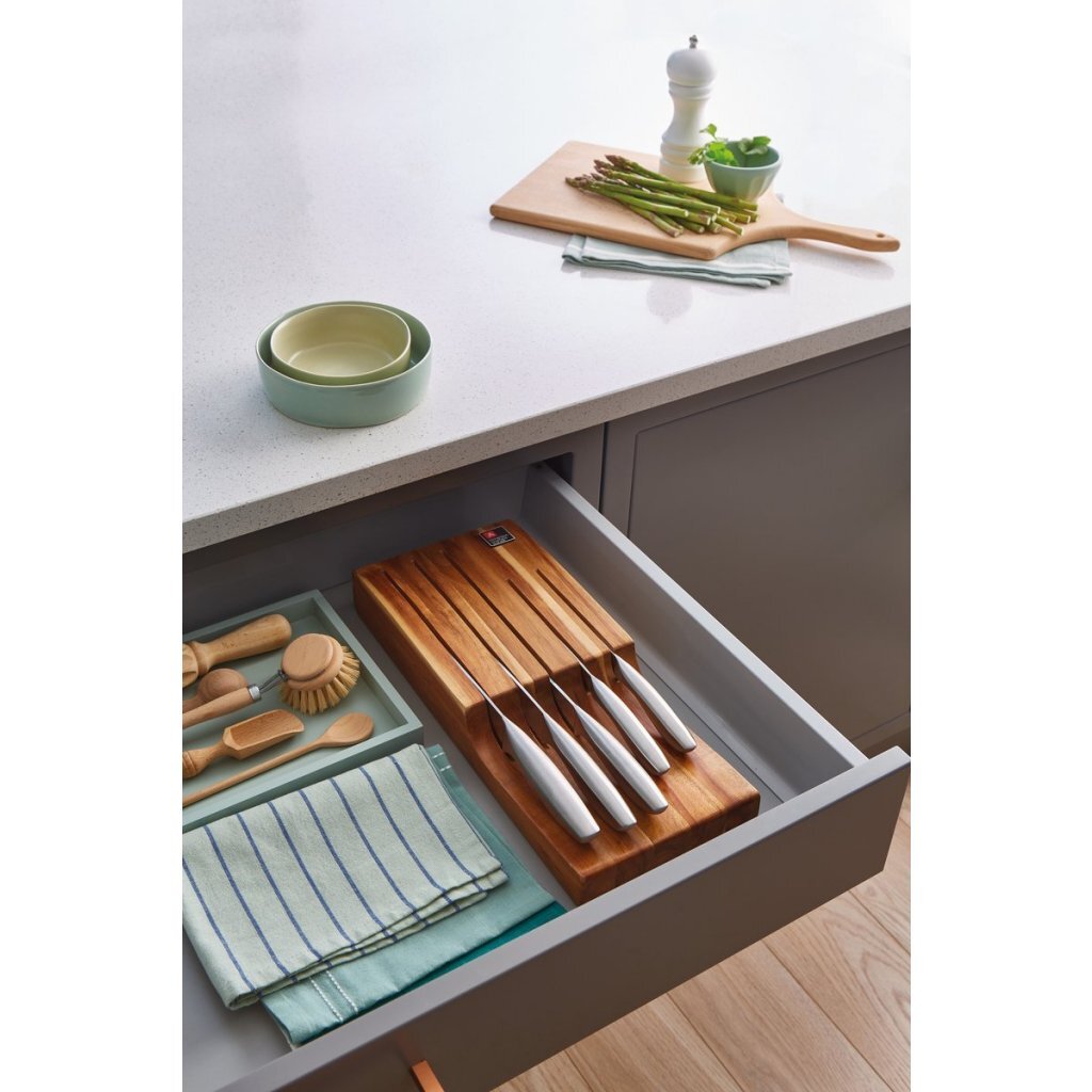 Richardson Sheffield Forme Acacia Wood Knife Block 5-Piece Stainless Steel Set